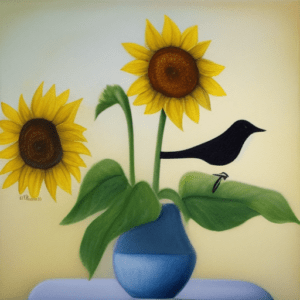 Vogel sitz auf Sonnenblumenblatt